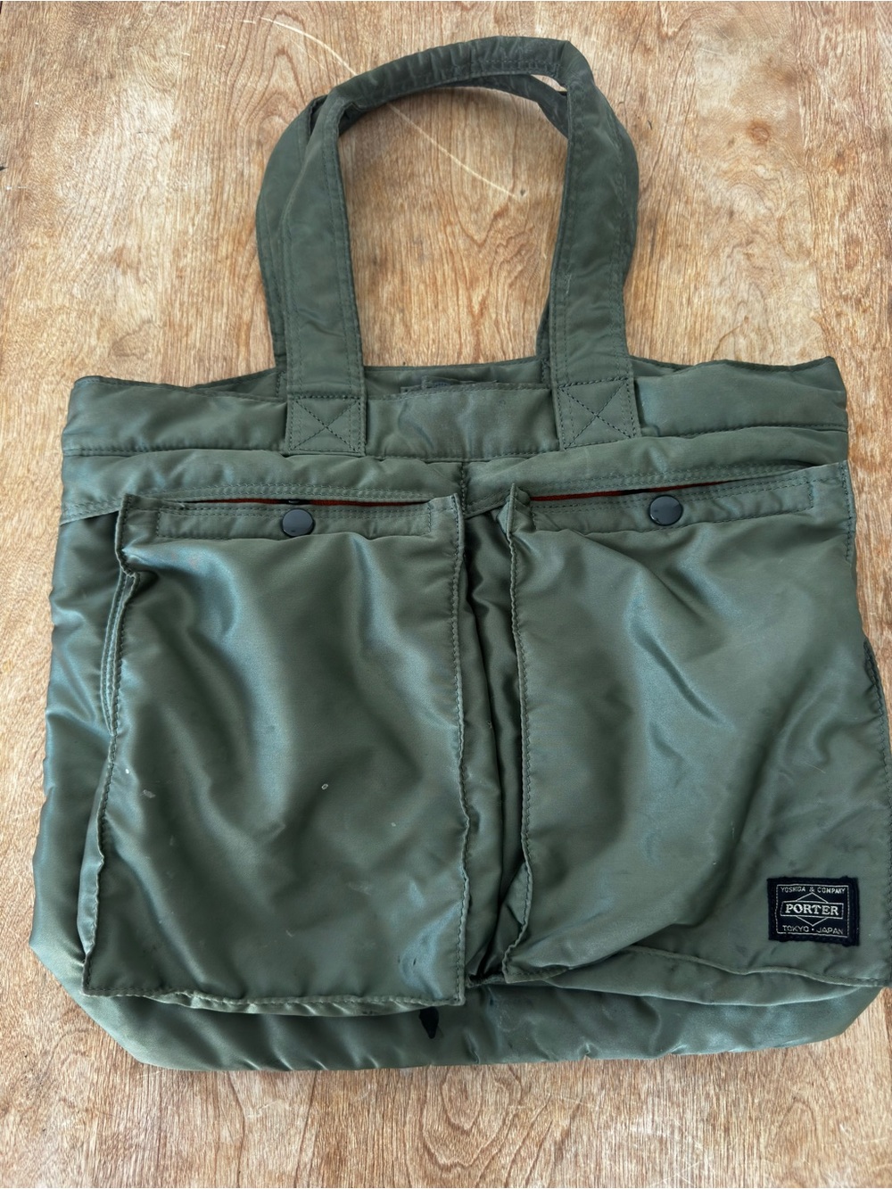 Porter Olive Green Nylon Tote Bag